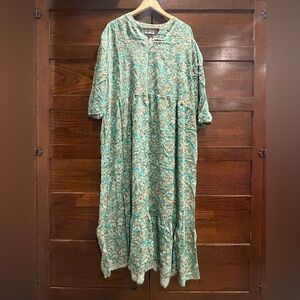 ✅ Easy Essentials XL Green aqua 3/4 Sleeve midi Dress pockets boho kimono shift